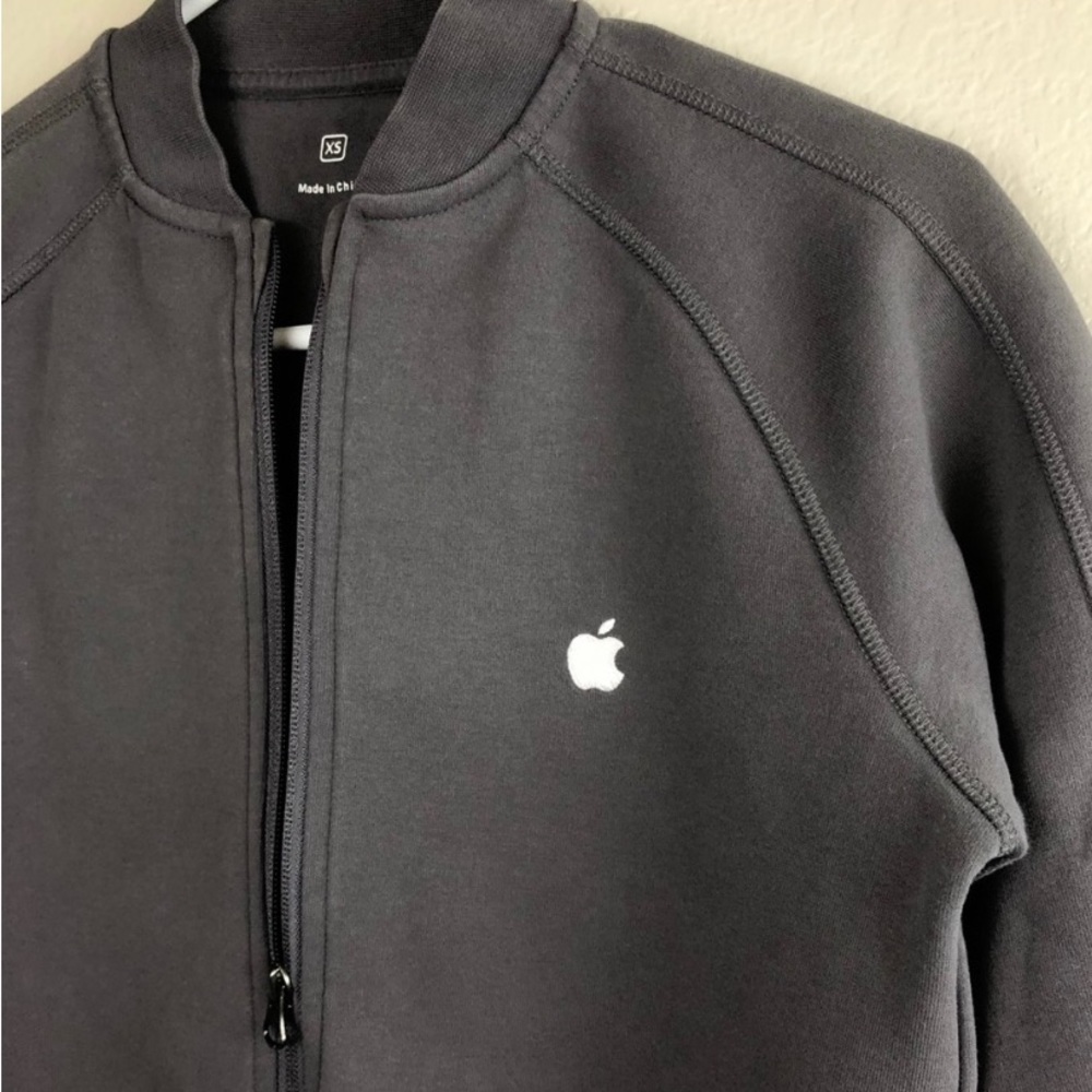 Apple employee gray zip up sweater